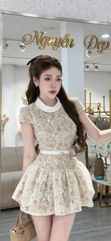 Đầm Ren Hoa Tay Ngắn Dáng Xòe Chiết Eo (U82)