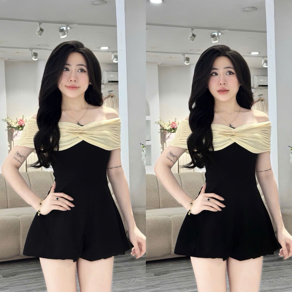 Jum Cúp Ngực Phối Vải Nhún Dáng Quần Short (U88)