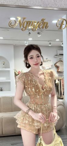 JUM CỔ V VIỀN HOA CHIẾT EO (V45)