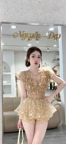 JUM CỔ V VIỀN HOA CHIẾT EO (V45)