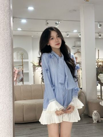 Đầm Sơ Mi Sọc Tay Dài Kiểu (V49)