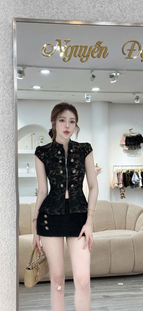 Set áo dáng peplum phối chân váy A (V67)