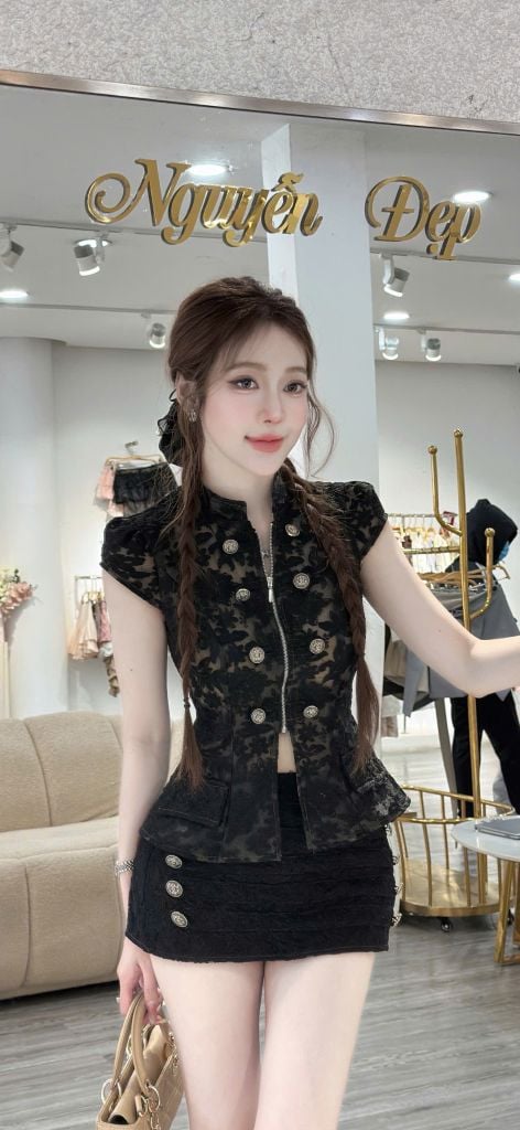 Set áo dáng peplum phối chân váy A (V67)
