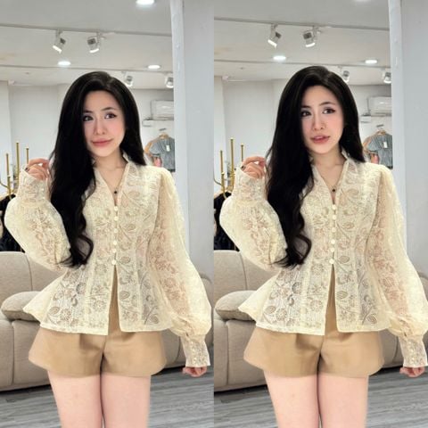 Set áo ren kèm bra phối quần tacta (W34)