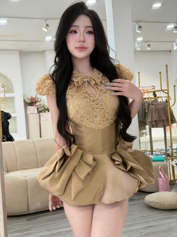 Jum ren ngắn tay phối tacta dáng phồng (W57)