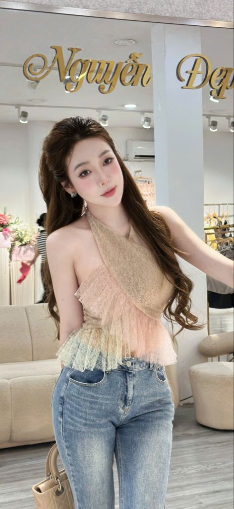 Áo cổ yếm phối voan bèo tầng (R41)