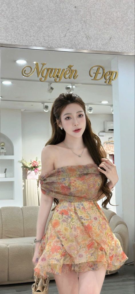 Đầm hoa trễ vai dáng xoè (S56)