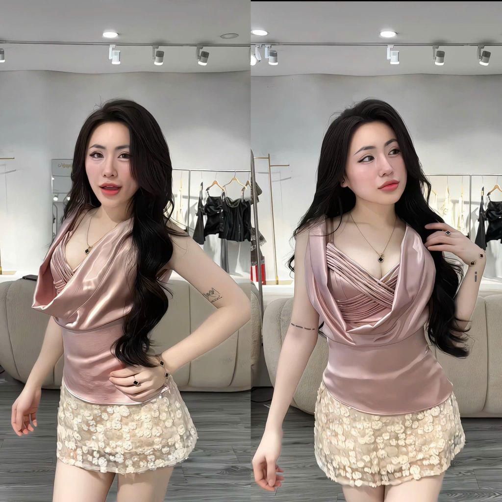 Set áo cổ đổ phối chân váy hoa lấp lánh (S52)