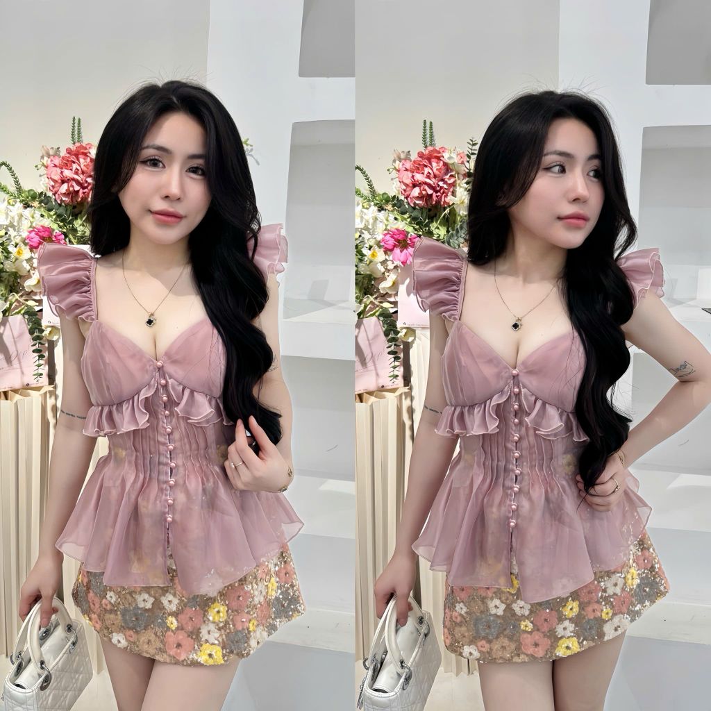Set Áo Tay Bồng Phối Chân Váy Hoa Nổi (T17)