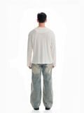  HOWS? FITTED LONG SLEEVE HENLEY T-SHIRT / CREAM 