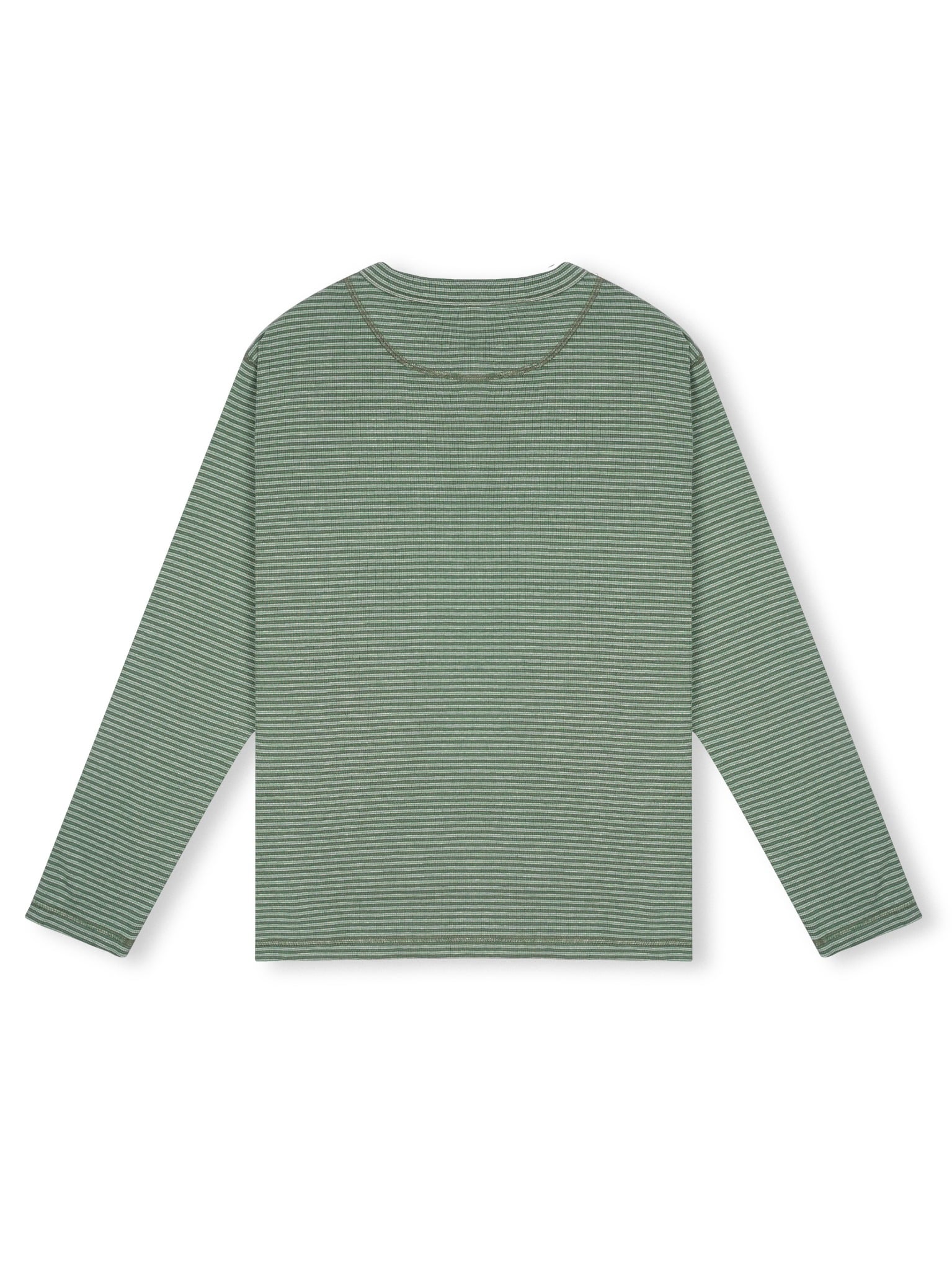  HOWS® STRIPED HENLEY LONG SLEEVE T-SHIRT / MOSS 