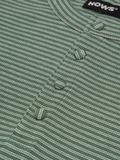  HOWS® STRIPED HENLEY LONG SLEEVE T-SHIRT / MOSS 