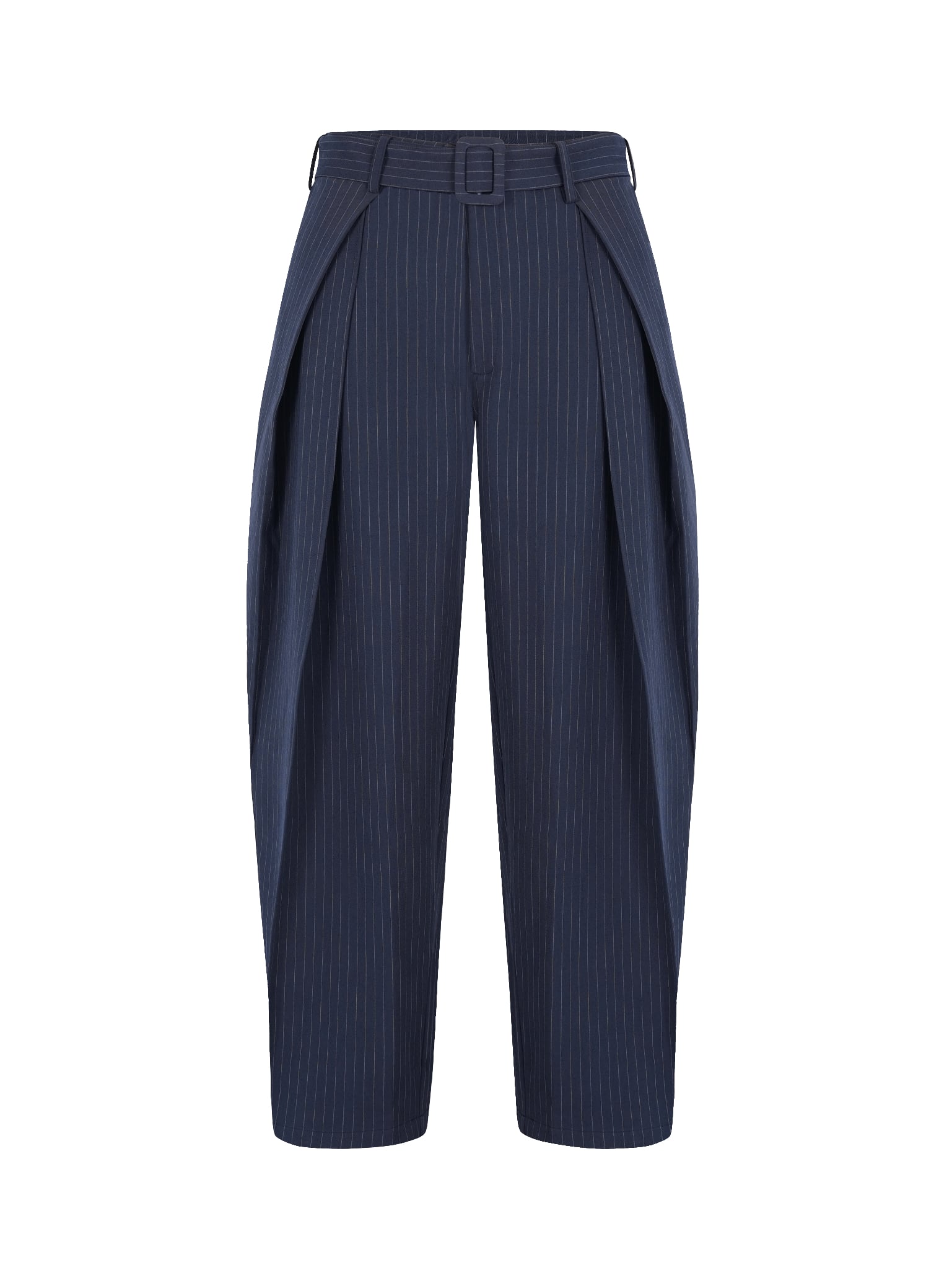  HOWS® SILENT STRUCTURE PLEATED PANTS WITH BELT / STRIPED NAVY 