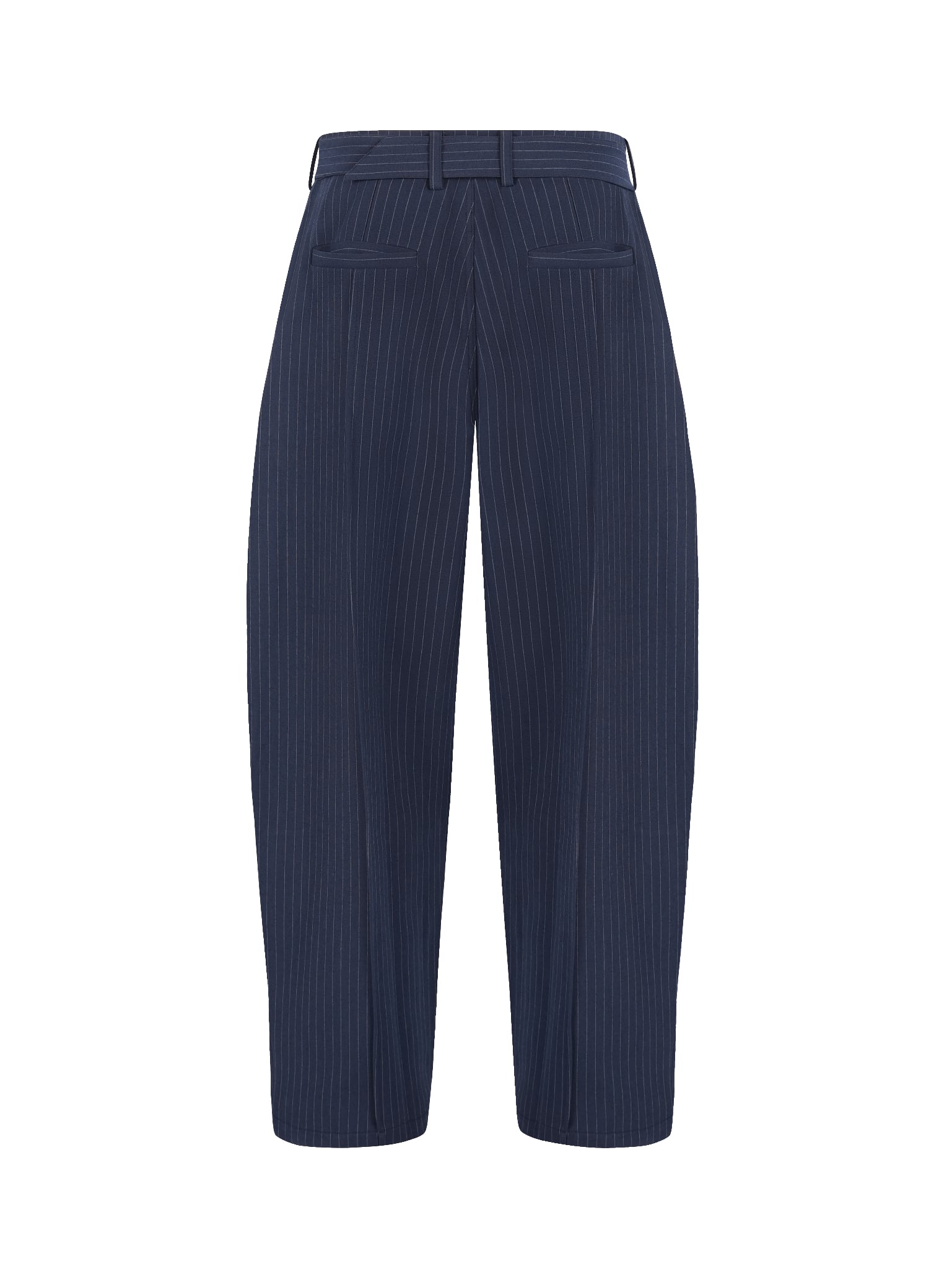 HOWS® SILENT STRUCTURE PLEATED PANTS WITH BELT / STRIPED NAVY 