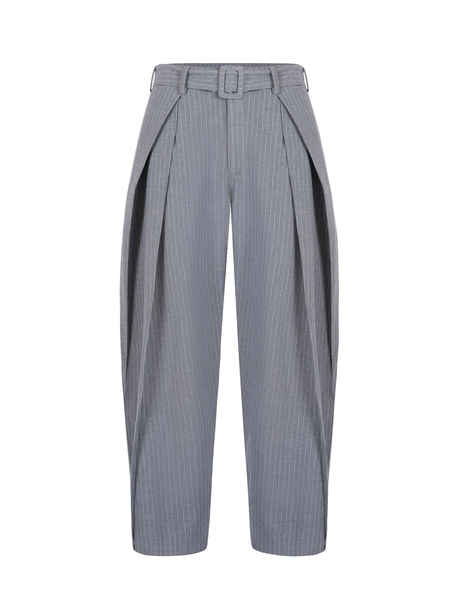  HOWS® SILENT STRUCTURE PLEATED PANTS WITH BELT / STRIPED GREY 