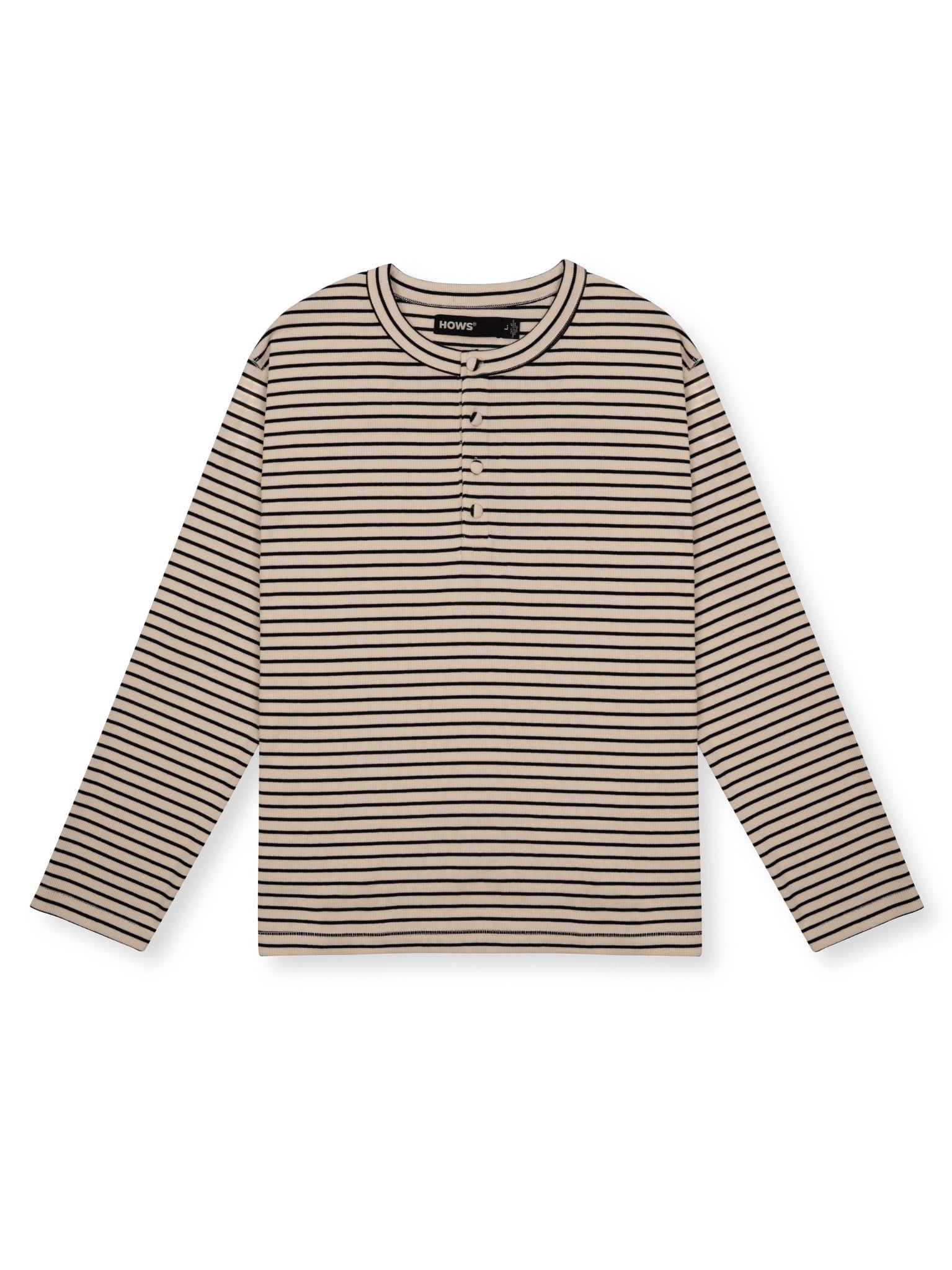  HOWS® STRIPED HENLEY LONG SLEEVE T-SHIRT / CREAM 
