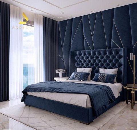 Vách Ốp Đầu Giường Bọc Vải Phối KIm Loại Cao Cấp