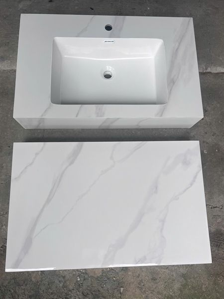 Bàn đá trắng 2 tầng tràn viền chống xước 80*50 + gương led