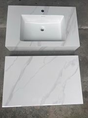 Bàn đá trắng 2 tầng tràn viền chống xước 80*50 + gương led