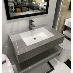 Bàn đá xám 2 tầng tràn viền chống xước 80*50 + gương led