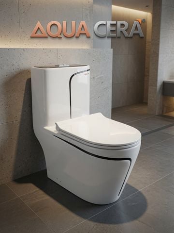 Bồn Cầu 1 Khối Trắng Viền Kẻ Đen AQUACERA 069TCD