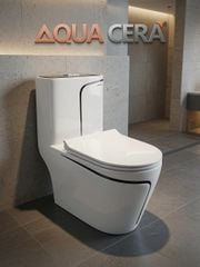 Bồn Cầu 1 Khối Trắng Viền Kẻ Đen AQUACERA 069TCD