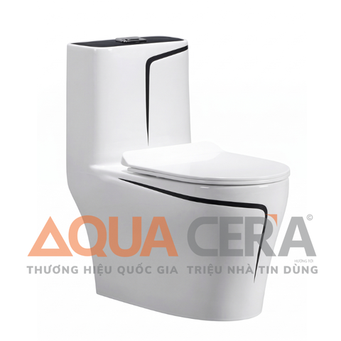 Bồn Cầu 1 Khối Trắng Viền Kẻ Đen AQUACERA 069TCD