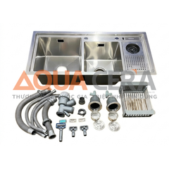 CHẬU RỬA CHÉN INOX 304 ĐÚC - 2 HỘC CÓ BÀN CHỜ - 10048AX