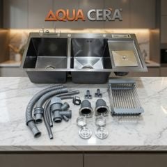 CHẬU RỬA CHÉN INOX 304  - 2 HỘC CÓ CÁNH KÍCH THƯỚC 100X48A