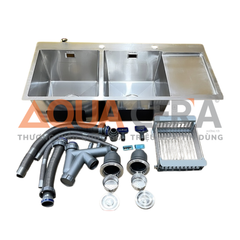 CHẬU RỬA CHÉN INOX 304 ĐÚC - 2 HỘC CÓ BÀN CHỜ - KÍCH THƯỚC 100x48cm