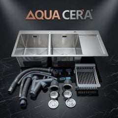 CHẬU RỬA CHÉN INOX 304  - 2 HỘC CÓ CÁNH KÍCH THƯỚC 100X48A