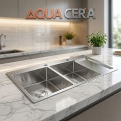 CHẬU RỬA CHÉN INOX 304  - 2 HỘC CÓ CÁNH KÍCH THƯỚC 100X48A