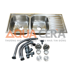 CHẬU RỬA CHÉN INOX 304 DẬP - 2 HỘC KÍCH THƯỚC 105x45cm