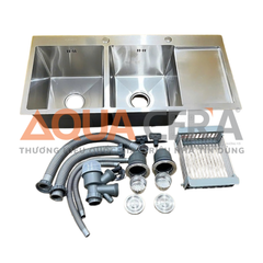 CHẬU RỬA CHÉN INOX 304 ĐÚC - 2 HỘC CÓ BÀN CHỜ 120x50