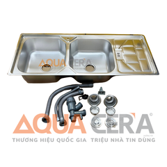 CHẬU RỬA CHÉN INOX 304 DẬP - KÍCH THƯỚC 120x50cm , Có bàn chờ