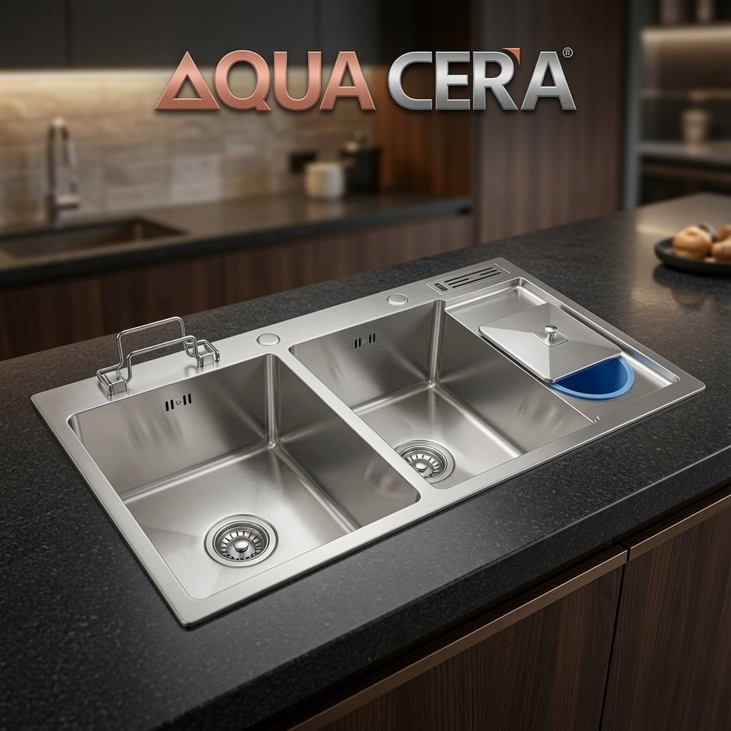 CHẬU RỬA CHÉN INOX 304  - 2 HỘC CÓ CÁNH KÍCH THƯỚC 100X48A
