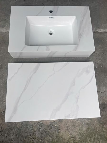 Bàn đá trắng 2 tầng tràn viền chống xước 80*50 + gương led
