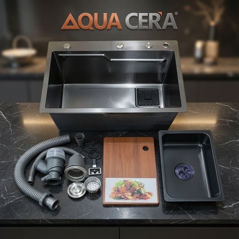 CHẬU RỬA CHÉN INOX 304 ĐÚC PHỦ NANO - 1 HỘC 60x45