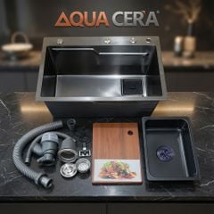 CHẬU RỬA CHÉN INOX 304 ĐÚC PHỦ NANO - 1 HỘC 60x45