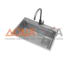 CHẬU RỬA CHÉN INOX 304 ĐÚC PHỦ NANO XÁM 1 HỘC - KÍCH THƯỚC 68x46cm