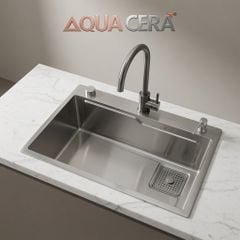 CHẬU RỬA CHÉN INOX 304 ĐÚC PHỦ NANO XÁM 1 HỘC - KÍCH THƯỚC 68x46cm