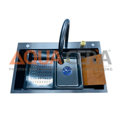 CHẬU RỬA CHÉN INOX 304 ĐÚC PHỦ NANO -CÓ VÒI THÁC - 1 HỘC 90x46