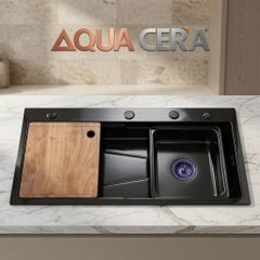 CHẬU RỬA CHÉN 304 PHỦ NANO ĐEN - 75x46