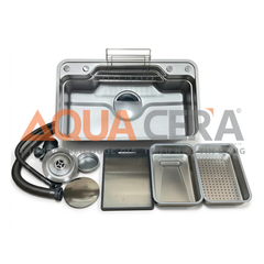 CHẬU RỬA CHÉN INOX 304 ĐÚC - 1 HỘC 75x48
