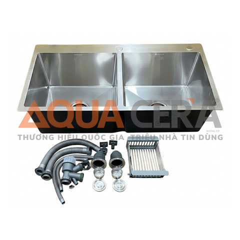 CHẬU RỬA CHÉN 2 HỘC INOX 304 - 7843D