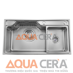 CHẬU RỬA CHÉN 304 PHỦ NANO XÁM Tâm Trái  (xả phi 185) - 78x46