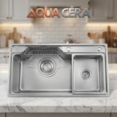 CHẬU RỬA CHÉN 304 PHỦ NANO XÁM Tâm Trái  (xả phi 185) - 78x46 DẦY 4.0 LY