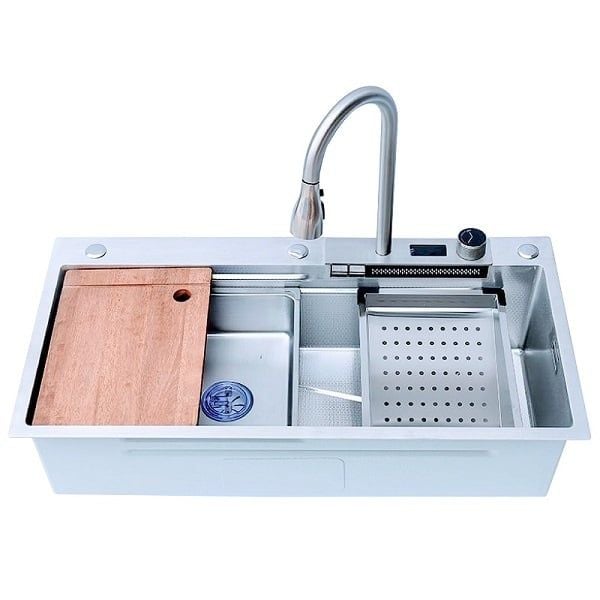 CHẬU THỦ CÔNG 1 HỘC 78X46 2 PHÍM 304 HIỂN THỊ NHIỆT ĐỘ