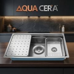 CHẬU RỬA CHÉN INOX 304 ĐÚC - 1 HỘC ÂM ĐÁ 78x43cm