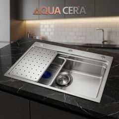CHẬU RỬA CHÉN CÓ VÂN LINEN 1 HỘC - KT: 78x48 DẦY 5.0 LY